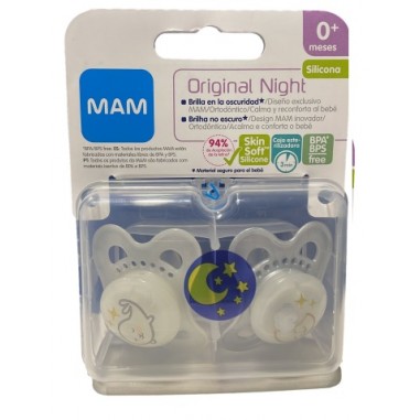 CHUPETE SILICONA SIMETRICA MAM ORIGINAL NIGHT 0...