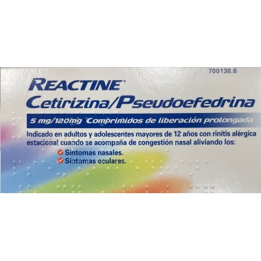 REACTINE CETIRIZINA/PSEUDOEFEDRINA 5 mg/120 mg 14 COMPRIMIDO