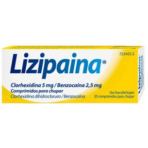 LIZIPAINA CLORHEXIDINA/BENZOCAINA 5 mg/2,5 mg 20 COMPRIMIDOS