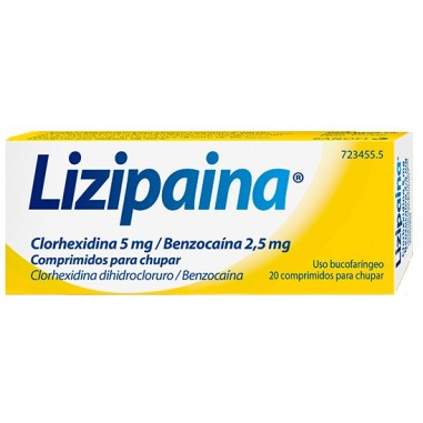 LIZIPAINA CLORHEXIDINA/BENZOCAINA 5 mg/2,5 mg 20 COMPRIMIDOS