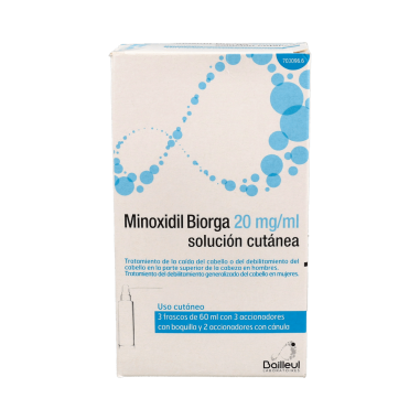 MINOXIDIL BIORGA 20 mg/ml SOLUCION CUTANEA 3 FRASCOS 60 ml 