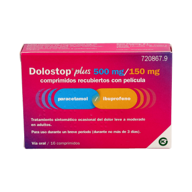 DOLOSTOP PLUS 500 mg/150 mg 16 COMPRIMIDOS RECUBIERTOS